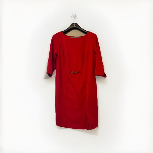 Talbots Dresses & Skirts - Talbots Red Sheath Midi Dress 12 P 3/4 Sleeve Stretch Simple Minimalist